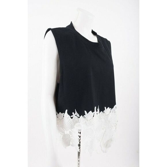 Derek Lam 10 Crosby Women's Lea Lace Crochet Trim Top Sleeveless Shirt Black NWT - Picture 5 of 6
